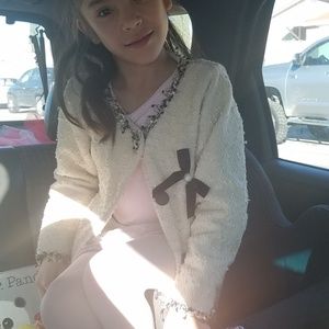 Girls Holiday Cardigan Sweater Ivory Cream Sequins 5/6